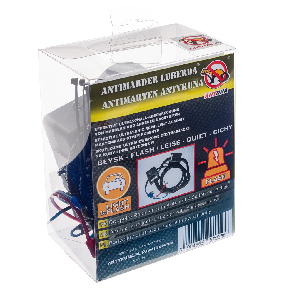 Odstraszacz CICHY I BŁYSKAJĄCY DO BUSÓW I SUV, Działa na 4 Strony Silnika, Zasilanie pod klemy lub wyjścia prądowe 12V [9266]